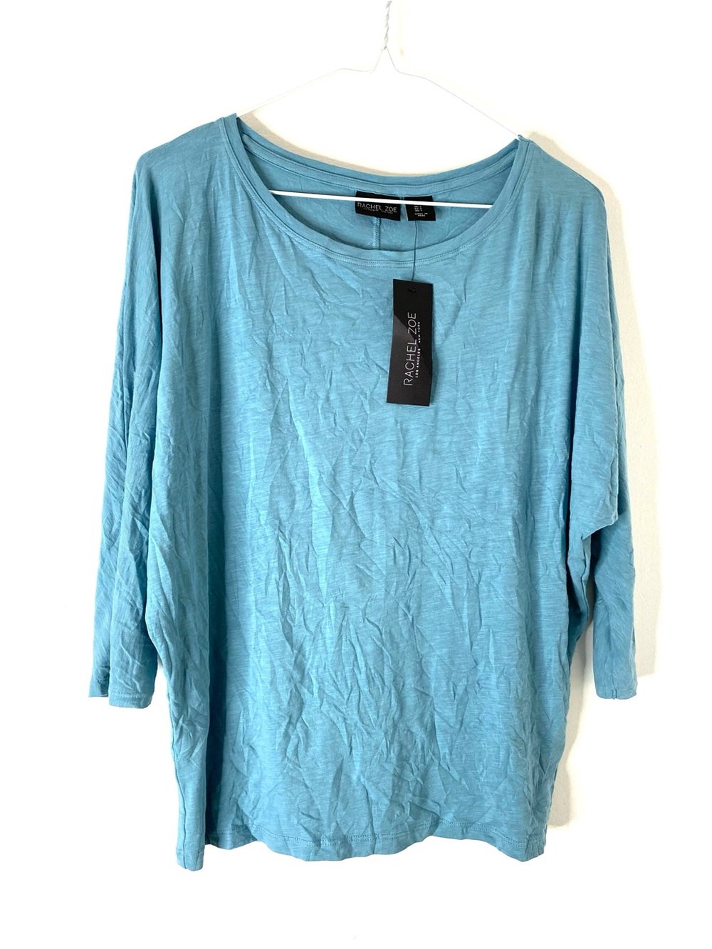 Rachel Zoe Blue Dolman Sleeve Crew Neck Top NWT Cropped Sleeve Back Seam Detail